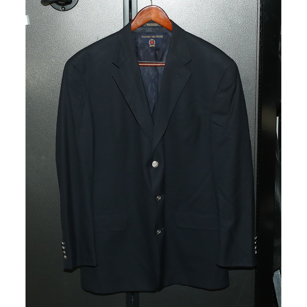 VTG Tommy Hilfiger Black Wool 3-Button Blazer, Men's 46R, Made In USA, Damaged - Picture 6 of 6